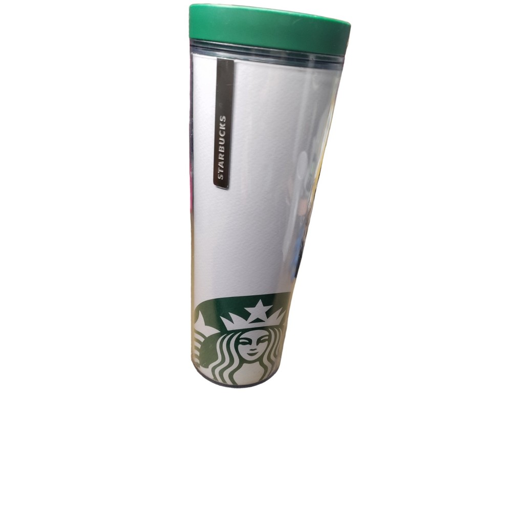 Starbucks 2013 16oz Slim Tumbler Cup Mermaid Logo With Green Latch Top Lid